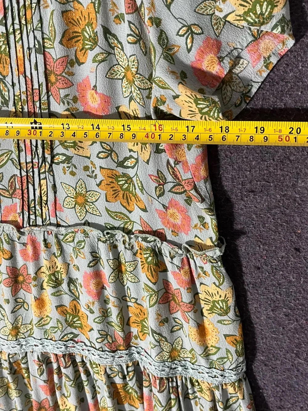 Olivaceous Mint Green Floral Tiered Dress with Pink & Yellow Blooms